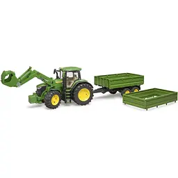 Масштабна модель автомобіля Bruder трактор John Deere 7R 350 з навантажувачем та причепом (03155) - мініатюра 3