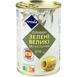 Уцінка. Оливки Премія зелені, великі без кісточок 410 г  - мініатюра 1