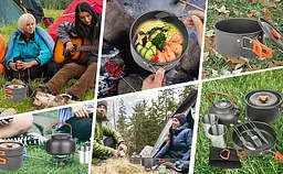 Набір туристичного посуду Camping cooking зі столовими приладами 10 в 1 / Набір посуду для походу, пікніка та риболовлі - мініатюра 3