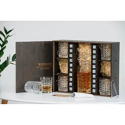 Подарунковий набір Whiskey Stones камені для віскі в дерев'яному пеналі №6 + декантер + 6 склянок Bohemia Diamond + щипці + мішечок - мініатюра 3