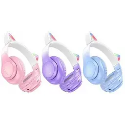 Навушники Hoco w42 Cat Ear Bluetooth Світяться LED фіолетові 6931474795854 - мініатюра 4