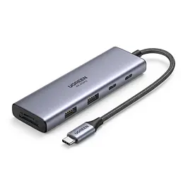 Док-станція USB-C UGREEN CM498 хаб 2 USB-A та 2 USB-C для даних до 5 Гбіт/с HDMI до 4K 60 Гц з режимами 2K 120 Гц та 1080p 144 Гц для HDMI потрібен відеовихід USB-C пристрою RJ45 Ethernet до 1000 Мбіт/с кардридер SD/microSD вхід живлення USB-C PD 3.0 до 100 Вт із заряджанням ноутбука до 85 Вт одночасне читання двох карт для Windows/macOS/Linux вбудований кабель 0,2 м темно-сірий (15375)