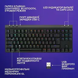 Клавіатура Logitech G515 RAPID TKL Linear Wired US Black (920-013861) - мініатюра 7