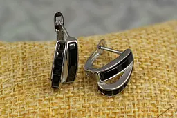 Сережки Xuping Jewelry вітрил чорні камені з керамікою 1.5 см сріблясті - мініатюра 2