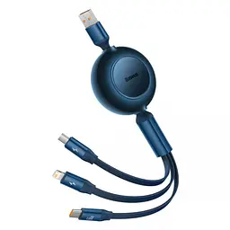 Кабель Baseus Bright Mirror 2 Series Retractable 3-in-1 Cable USB to MicroUSB+Lightning+Type-C 66W 1.1m CAMJ010103 Blue - мініатюра 2