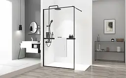 Душова стінка Rea Bler 120 black з полицею Evo REA-K7631 + HOM-00652, прозорий, чорний матовий - мініатюра 2