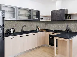 Кухонний фартух Золоте листя вінілове для кухні 65х250 см Абстракція Сірий Happy Pocket Z183876 - мініатюра 4