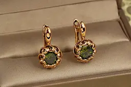 Сережки Xuping Jewelry Парфе з смарагдовим каменем 2 см золотисті
