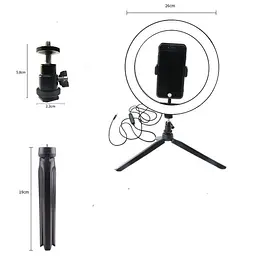 Селфі кільце світлодіодне на штативі з тримачем для телефону Selfie ring light, діаметром 26 см, 3 кольори підсвічування (100612) - мініатюра 3