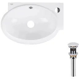 Умивальник Qtap Leo підвісний овальний правий 430x290x140 мм White + донний клапан PU02O, Білий