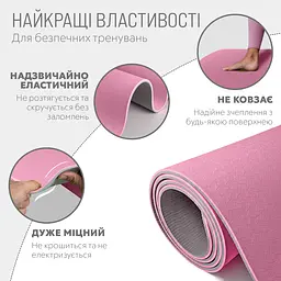 Килимок для йоги та фітнесу EasyFit TPE+TC 6 мм двошаровий рожево-сірий - мініатюра 2