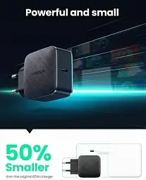 Зарядний пристрій Ugreen CD127 GaN PD Fast Charger 65W EU чорний - мініатюра 2