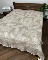 Покривало муслінове двостороннє 210x250 см з ботанічним принтом плед на двоспальне ліжко затишне домашнє Бежево молочне - мініатюра 3