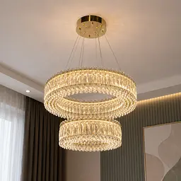 Кришталева підвісна LED люстра Diasha 8693-600+400GD з кришталевими кільцями в золоті