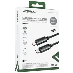 Дата кабель Acefast C19-03 Type-C to Type-C 60W (1.2m) Black - мініатюра 2
