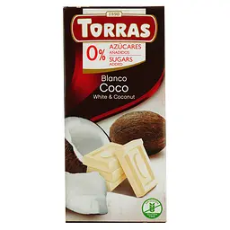 Шоколад білий Torras з кокосом без цукру 75 г