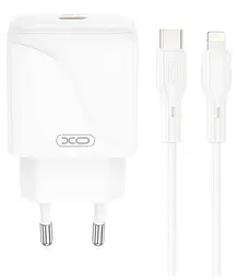 Сітчастий зарядний пристрій XO L141 single USB-C 20W 3A with Lightning-Type-C cable Білий