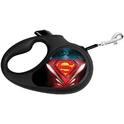 Повідець-рулетка для собак Waudog R-leash, малюнок "Супермен Лого", L, до 50 кг, 5 м, світловідбиваюча стрічка чорний