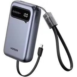 Повербанк Ugreen PB525 20000 mAh 22.5 Вт з вбудованим кабелем Type-C швидкою наскрізною зарядкою та LED дисплеєм