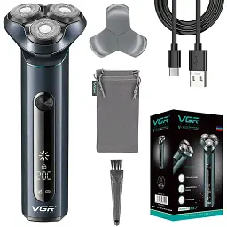 Акумуляторна електробритва водонепроникна, від USB, VGR V-310, Чорна / Бездротова бритва електрична - мініатюра 3