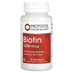 Біотин, Biotin, 5000 мкг, 90 веганських капсул Protocol For Life Balance vit0002633