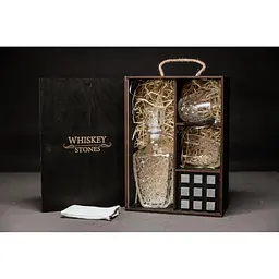 Подарунковий набір Whiskey Stones камені для віскі в дерев'яному пеналі №7 + декантер і 2 склянки Rocco Dedalo + щипці + мішечок - мініатюра 2