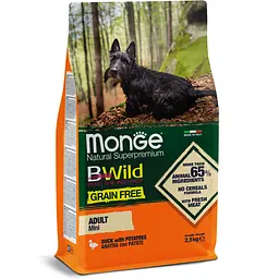 Беззерновий Сухий корм для дорослих собак дрібних порід Monge BWild Mini Adult Duck з м'ясом качки 15 кг - мініатюра 2