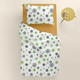 Дитяча постільна білизна в ліжечко SNOWFLAKES CS6, зелений (SnowflakesGreenGreyWhite_Mustard_140) - мініатюра 2