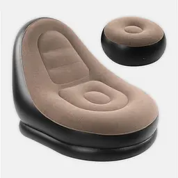 Крісло надувне A-Sofa 2в1 з пуфом, кавове, вініл з флокованим покриттям, до 150 кг