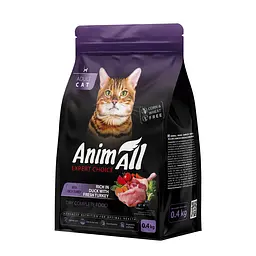 Сухий корм Animall Cat Duck and Fresh Turkey для дорослих котів зі свіжою індичкою та качкою 400г