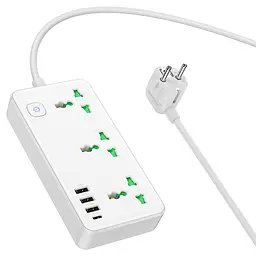Мережевий подовжувач Hoco AC7A Storm (3 х розетки 3 х USB 1 х Type-C) 17W білий - мініатюра 2