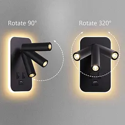 Настінний LED світильник для читання 3W+9W із USB-зарядкою, вимикачами, 3100K, чорний - мініатюра 9