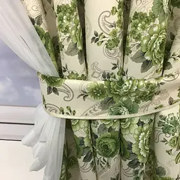 Коротка фіранка з атласу та шифону із зеленими квітами на тасьмі 1,8м на 4м ALBO pbe0052790 - мініатюра 10