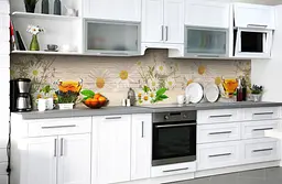 Вініловий кухонний фартух Ромашковий чай 3Д наклейка для кухні текстура Напої Бежевий Happy Pocket Z181508 - мініатюра 6