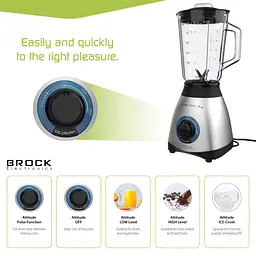 Блендер BROCK BL 1502 SS стаціонарний 500Вт/скляна чаша 1,5л/PULSE/2 швидк./дроблення льоду/метал (BL 1502 SS) - мініатюра 6
