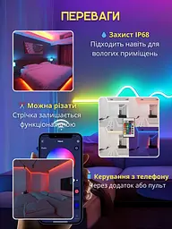Розумна неонова RGB LED стрічка 5 м, Світлодіодна неонова RGB-стрічка USB, Bluetooth з пультом, біла (2660334341) - мініатюра 6