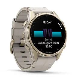 Смарт-годинник Garmin fenix 8 43mm, AMOLED, Saph, SftGldSS/FogGryLeatherBnd, Excl, GPS (010-02903-40) - мініатюра 3