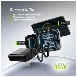 Батарея універсальна ColorWay 20 000 mAh DigiPower PD/45W, QC/4.0, Black (CW-PB200LP04BK) - мініатюра 8
