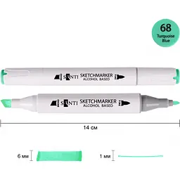 Набір спиртових маркерів Santi Professional SA-68 бірюзовий 6 шт. (390869) - мініатюра 2