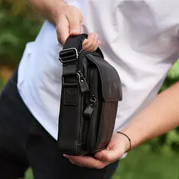 Сумка-барсетка чоловіча через плече 22х18х8, месенджер шкіряний гладкий Tiding Bag TD-55467 чорний колір 180 мм - мініатюра 5