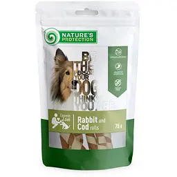 Ласощі для собак, ролли з кролика та трески, Nature's Protection snack for dogs rabbit and cod rolls, 75г