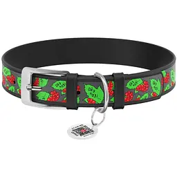 Нашийник для собак Waudog Design Калина, шкіряний, з QR паспортом, М, 30-39х2 см, чорний