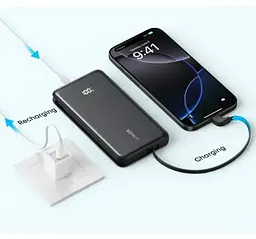 Портативний акумулятор - універсальна мобільна батарея Anker 10000 маг 22.5W із кабелем USB-C A110DH21 біла - мініатюра 4