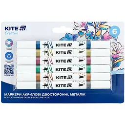 Маркери акрилові двосторонні Kite Creative металік 6 шт. (K-1294)