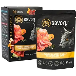 Набір вологих кормів Savory 3+1 для стерилізованих котів, індичка з морквою в желе 340 г (4 шт. х 85 г) - мініатюра 2