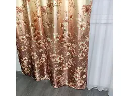 Атласні штори коричневого кольору з ліліями 150х270 ALBO pbe0052927 - мініатюра 9