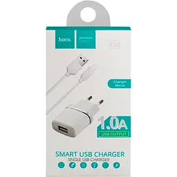 Мережевий зарядний пристрій Hoco 1USB C11 1A White + USB Cable XiaomicroUSB - мініатюра 2