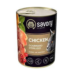 Вологий повнораціонний корм Savory Сейворі для стерилізованих котів, з куркою, 400 г (арт.30761)