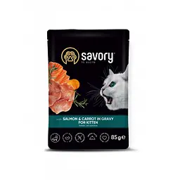 Вологий корм Savory для кошенят, лосось з морквою в соусі, пауч, 85 г - мініатюра 5