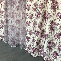 Атласні штори з фіолетовими квітами 150х270 з батистовим тюлем 400х270 ALBO pbe0052703 - мініатюра 7